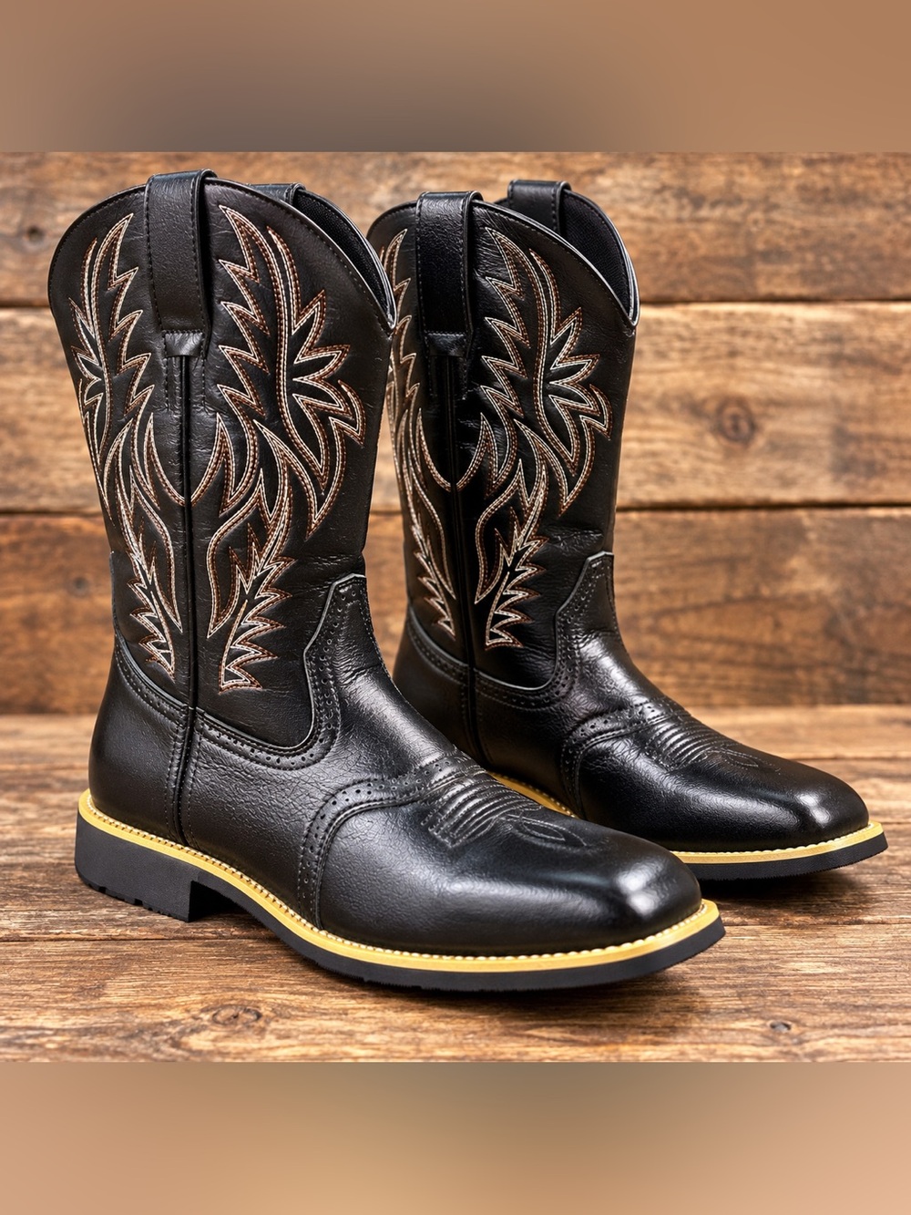 🤠 Men’s Black Western Cowboy Boots – Embroidered – EU 43 / US 9.5–10